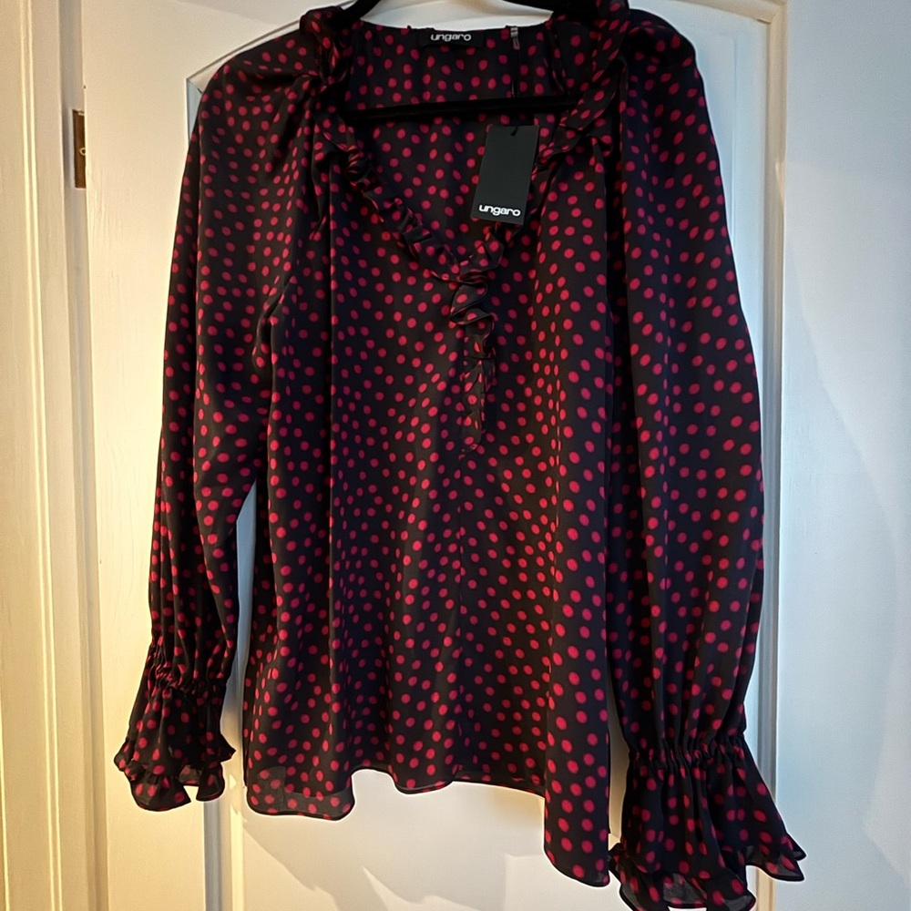 Elegant Black and Red Polka Dot Blouse by